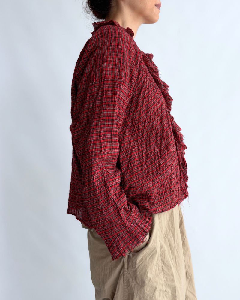 Check Frill Trim Blouse in AkaCheck
