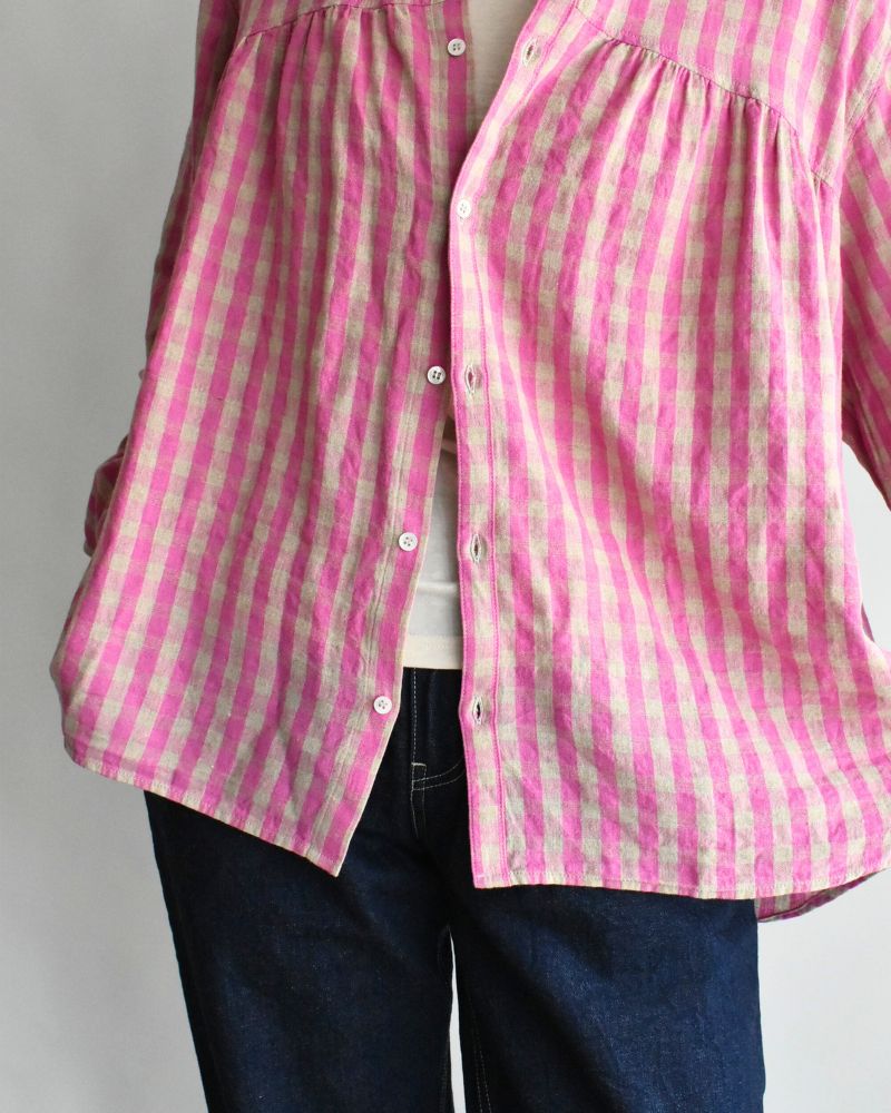 Linen Cotton Gingham Shirt in Pink/Natural