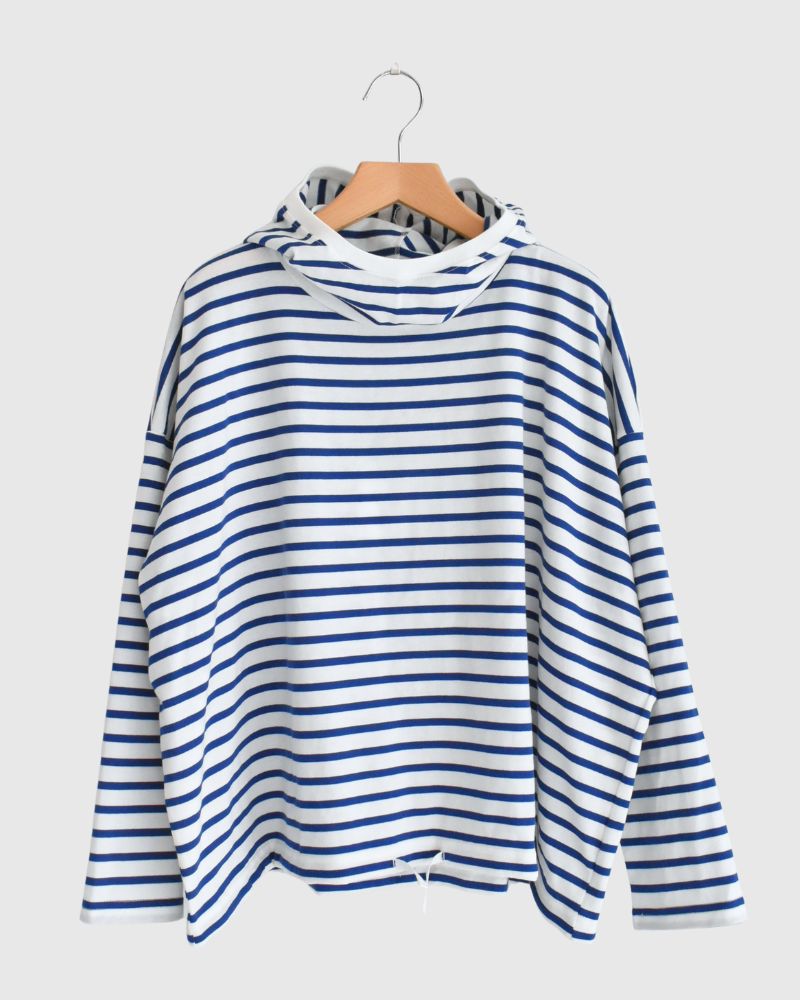Drawstring Hoodie Pullover in Blue/White