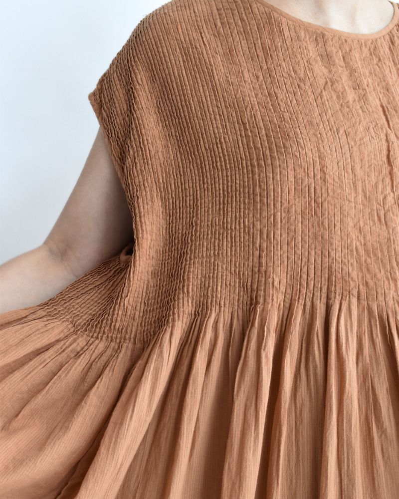 Crew-Neck F/SL Dress with Pintuck in DarkOrange