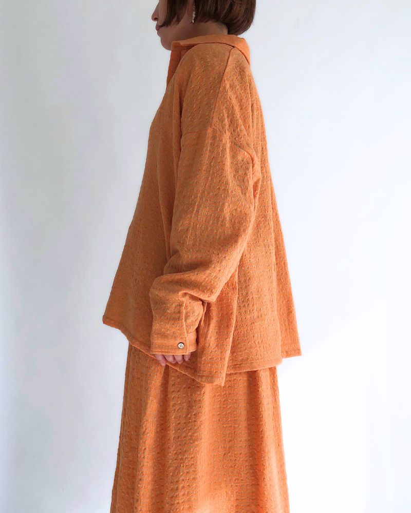 Wool cotton gingham shirt in Orange/Mocha