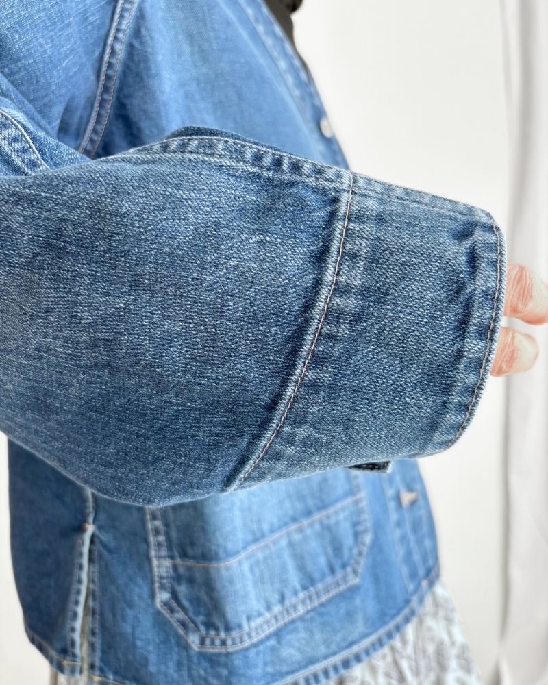 Collarless denim coverall in Denim