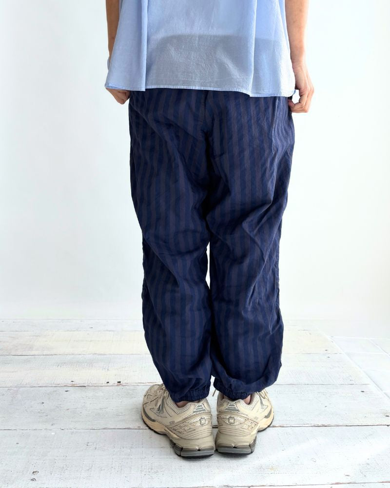 POPLIN WIDE STRIPE (OVERDYE) EASY PANTS in PurpleNavy