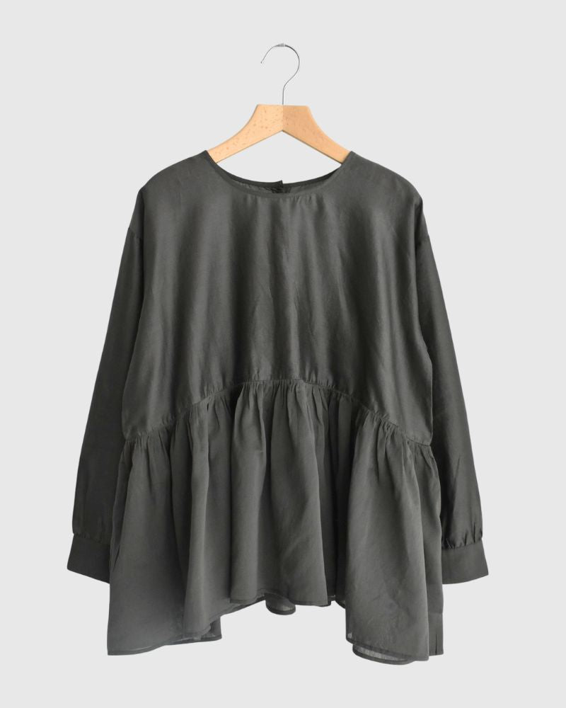 RAHASTHAN TUCK GATHERED PULLOVER in Gray