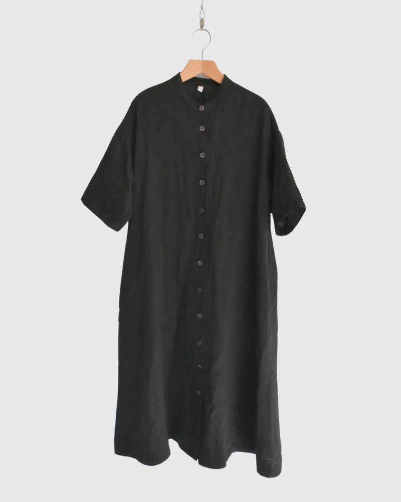 Band collar shirt dress in Black