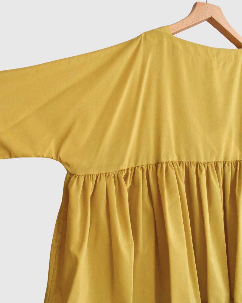 Gathered boat neck blouse in Yellow