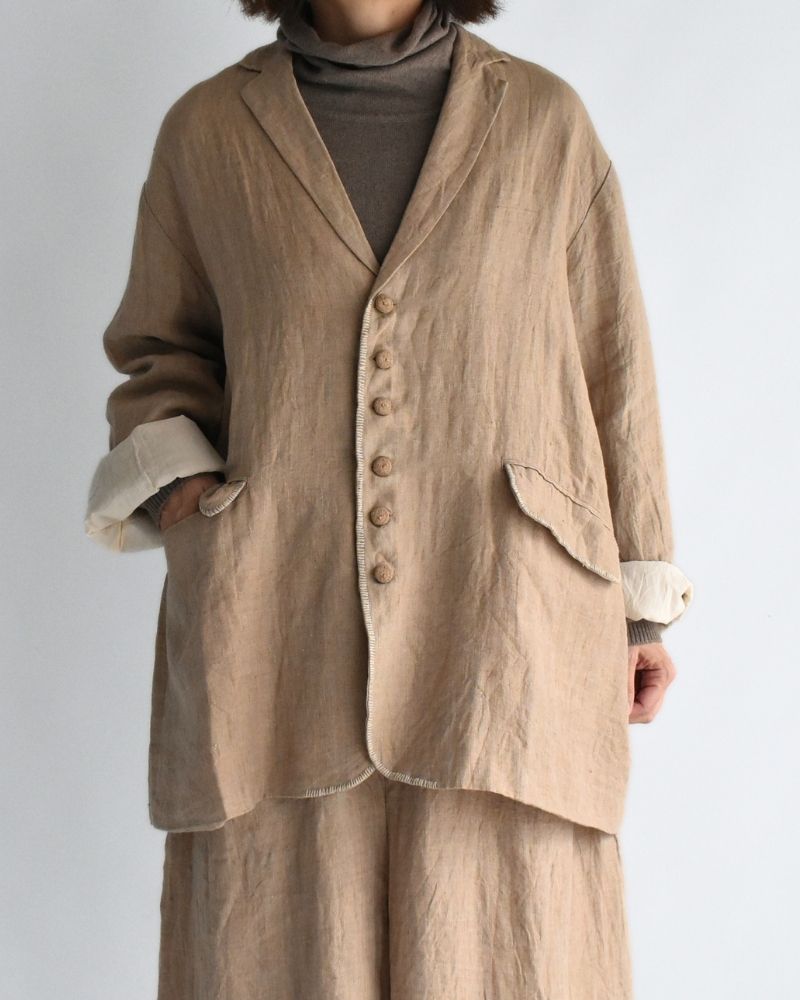 Handwoven 40 Linen Jacket in Beige