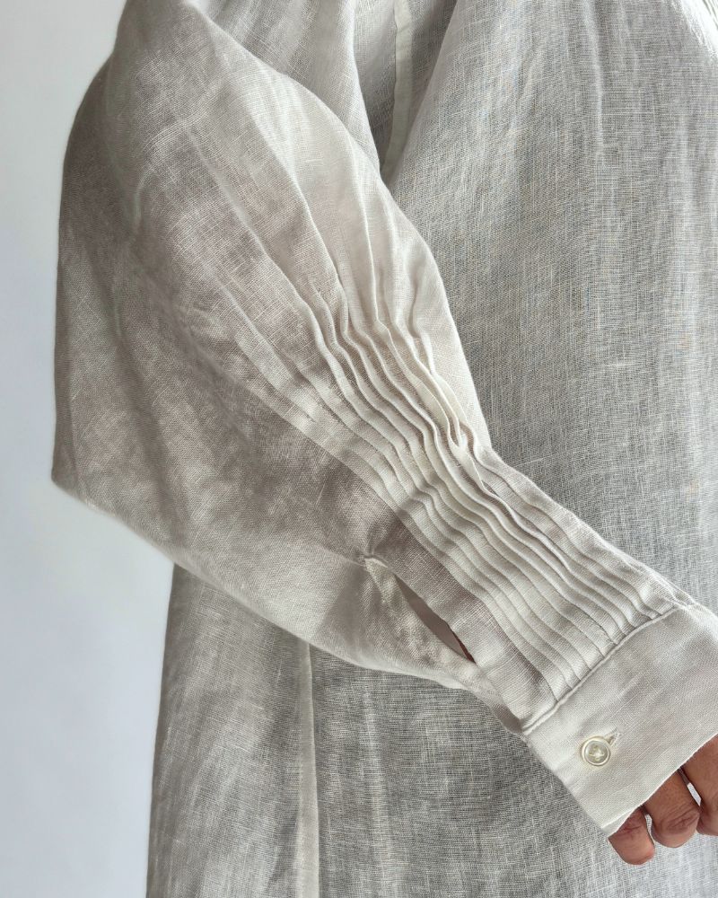 Linen Tuck Shirt Dress in White