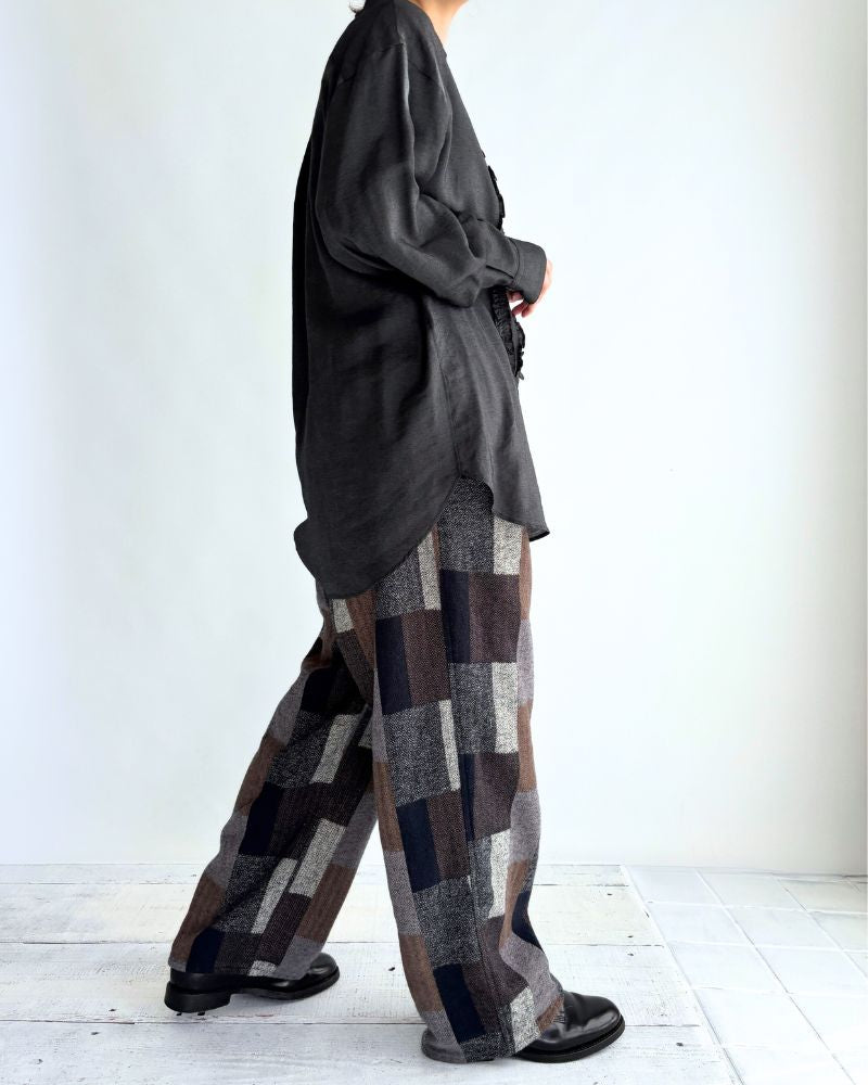 Patchwork Brushed Check Pants in Gray