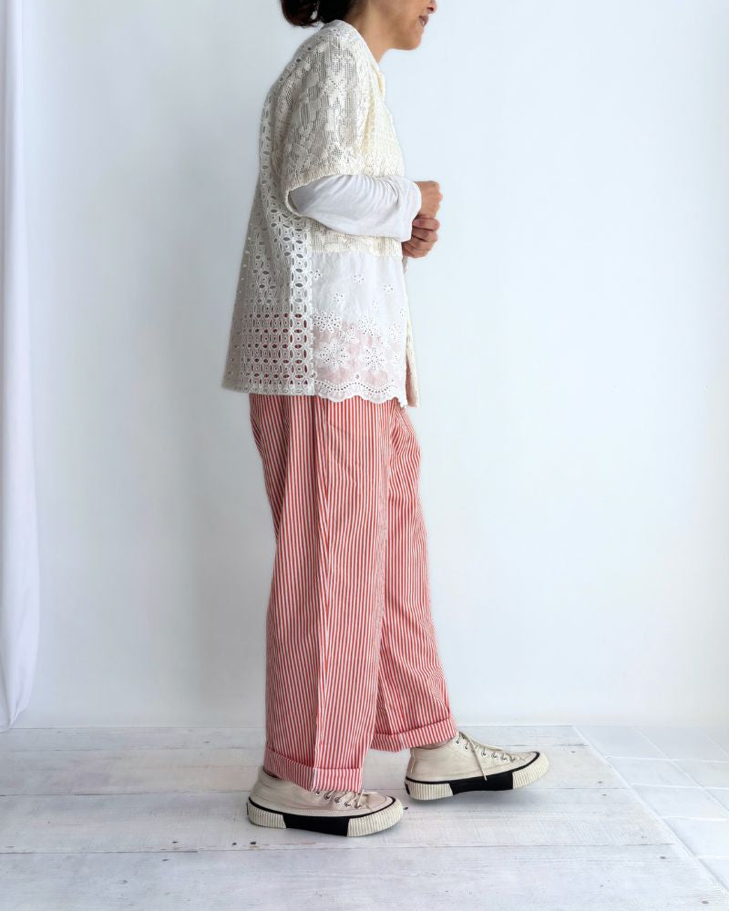 POPLIN STRIPE EASY PANTS in OrangeStripe