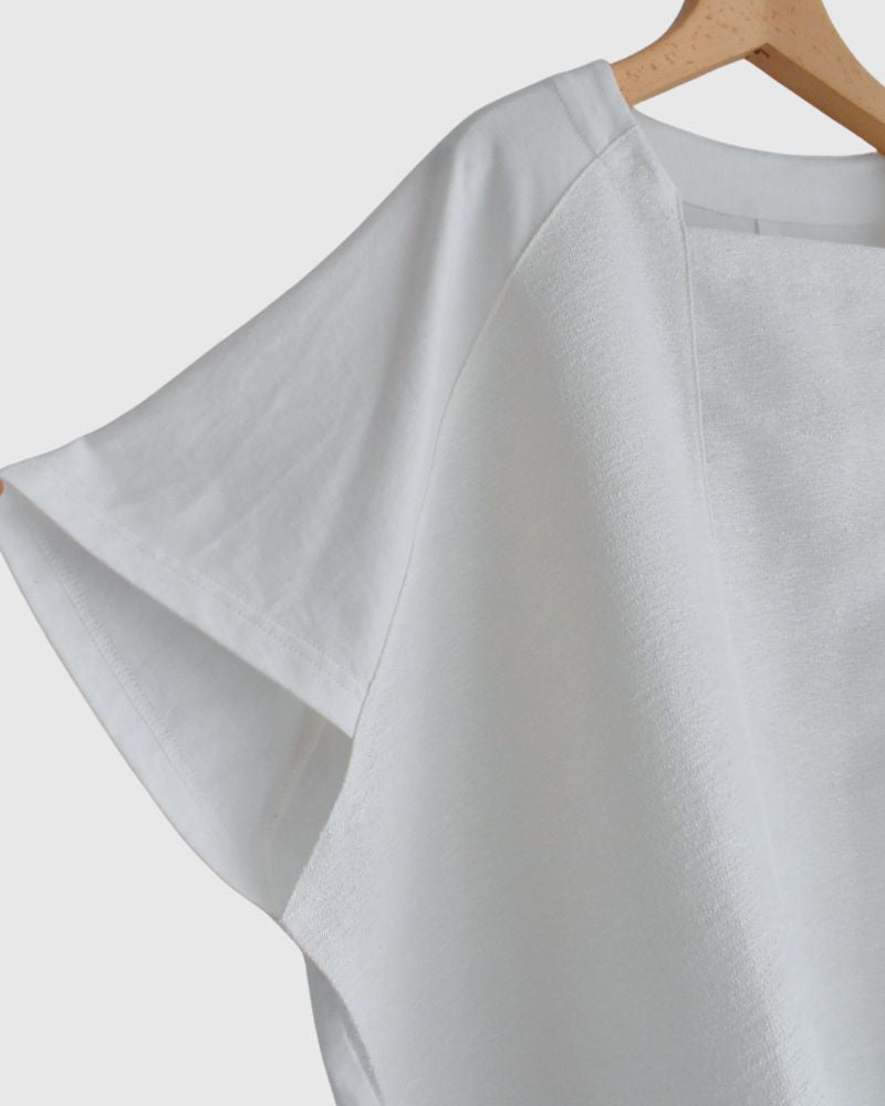 Jacquard × Cut-and-Sewn Top 'SOLIS' in OffWhite – Relaxed