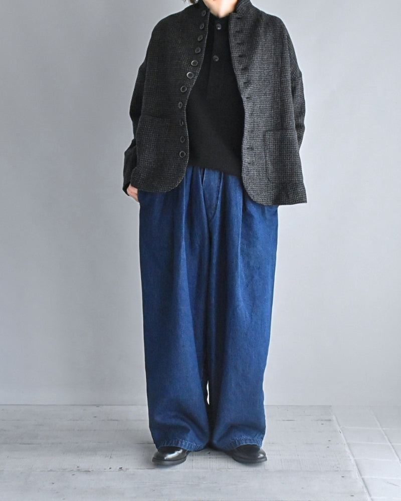 Wool Gauze Houndstooth Jacket in Charcoal