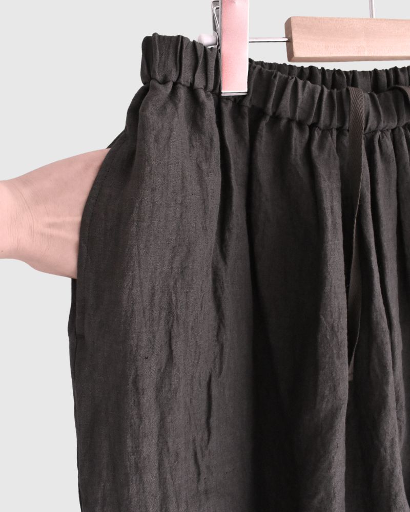 Wide Cocoon Gathered Pants (LINEN) in Brown