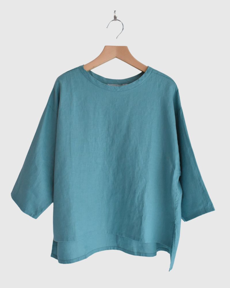 Color linen pullover in Turquoise