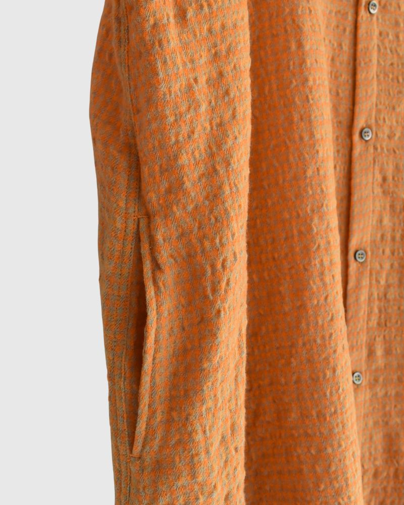 Wool Cotton Gingham Dress in Orange/Mocha