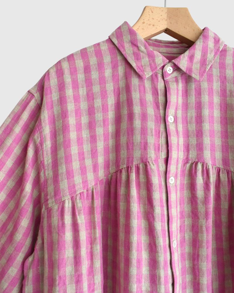 Linen Cotton Gingham Shirt in Pink/Natural