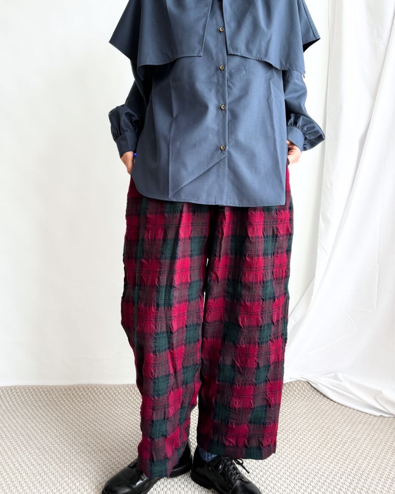 Wool Washer Tartan Pants in Bourdeax