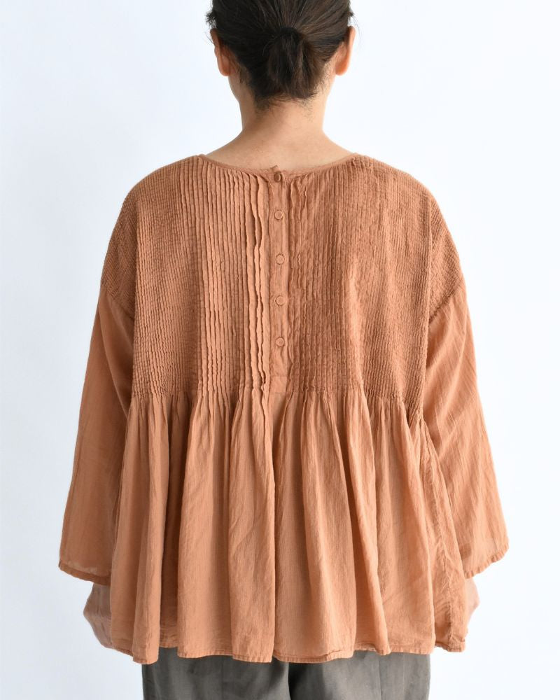 Crew-Neck 3/4 SL Shirt with Mini Pintuck in DarkOrange