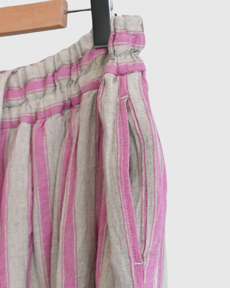 Linen Cotton Stripe Pants in Pink/Natural