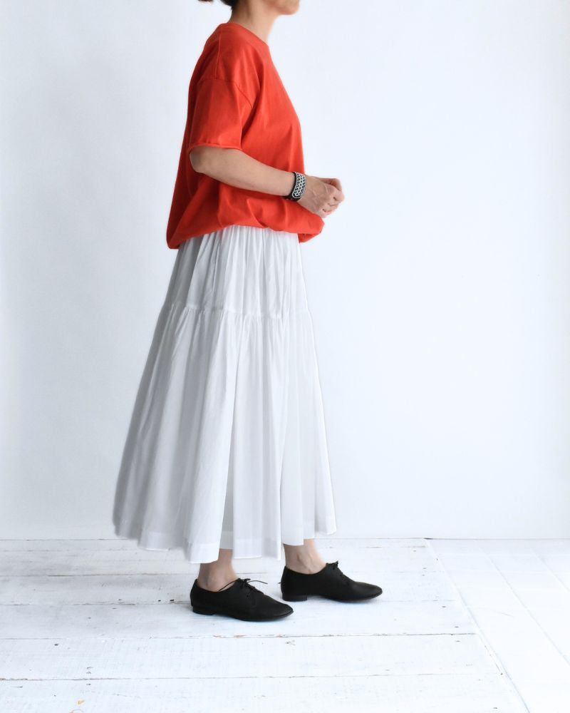 Tiered Gathered Cotton Skirt in White