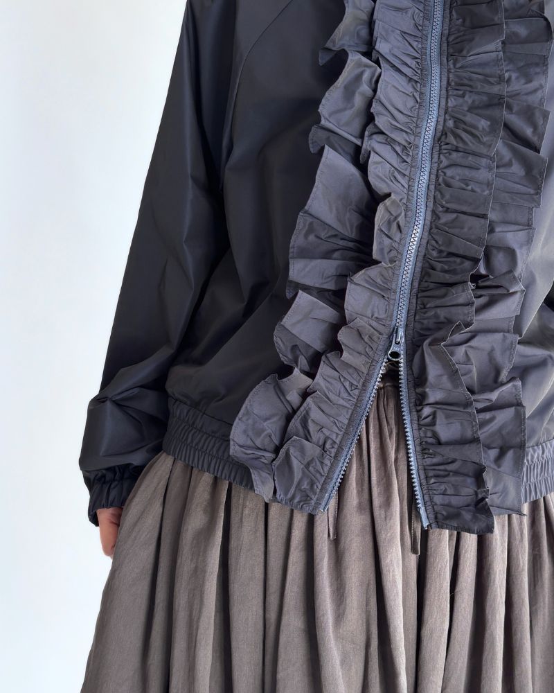 Front Frill Zip-Up Jumper in Navy