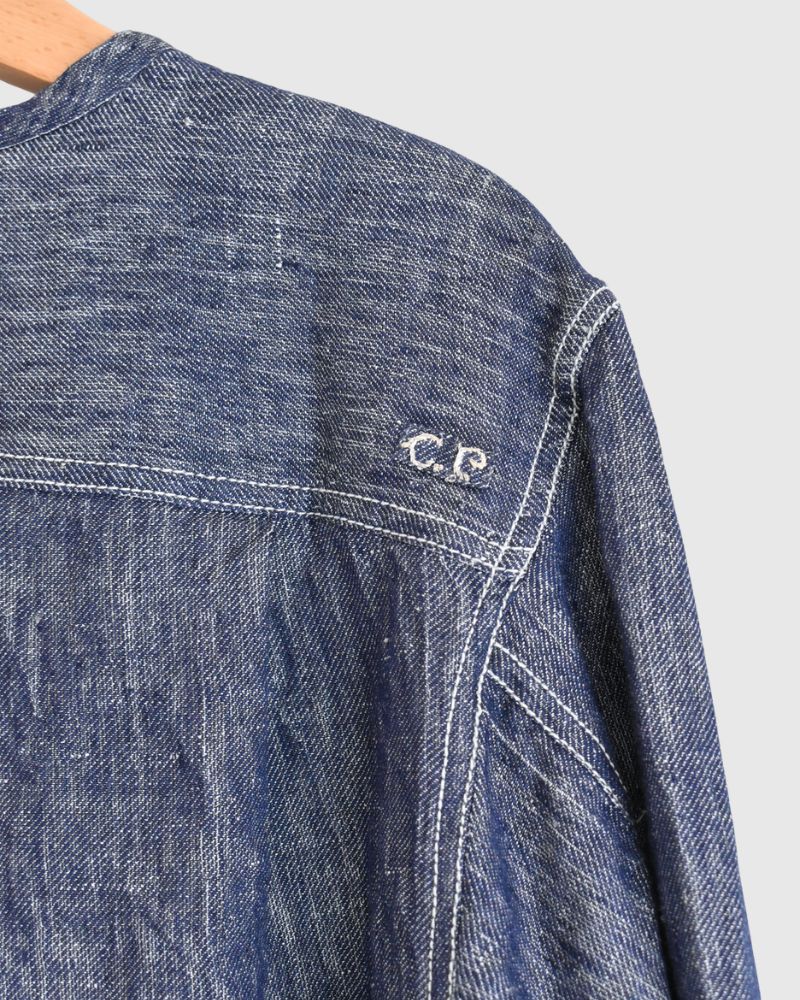 Handwoven Hemp Denim Collarless Jacket in Blue