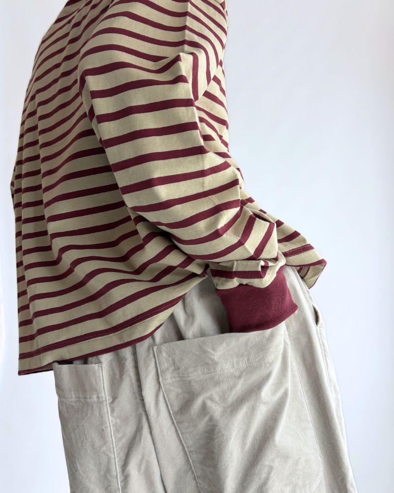 Taco Cotton Striped Long Sleeve T-Shirt Royal in Beige/Bordeaux