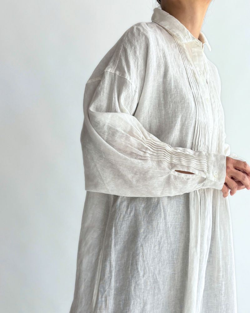 Linen Tuck Shirt Dress in White