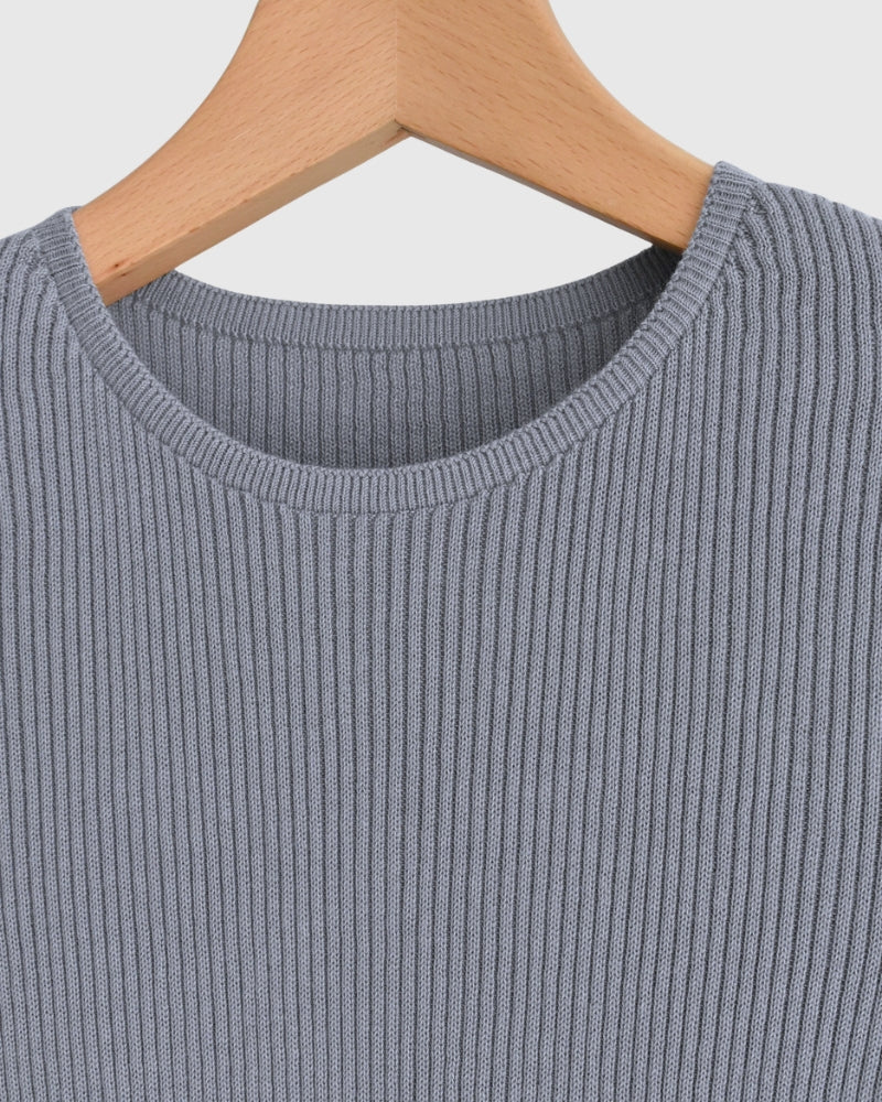 JAPAN WHOLEGARMENT Rib Knit Pullover in LightGray