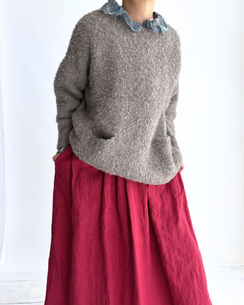 3GG BOUCLE CREW NECK PULLOVER WITH POCKET in GrayBeige