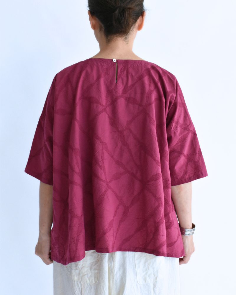 Panel Pullover Blouse (Embroidered) in Rose
