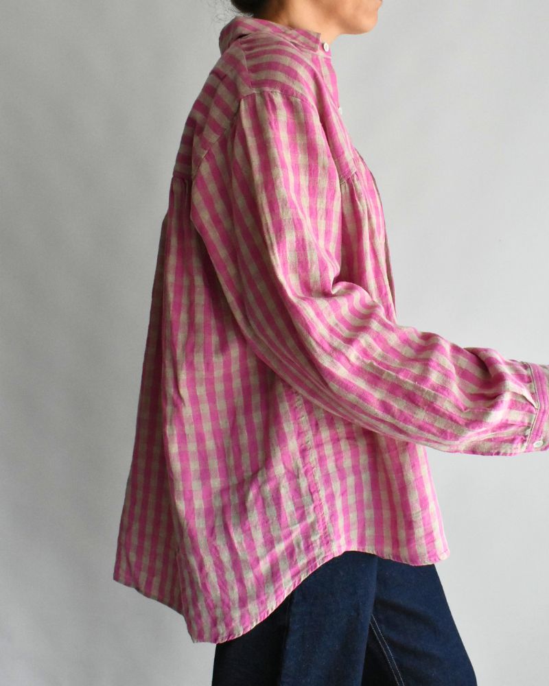 Linen Cotton Gingham Shirt in Pink/Natural