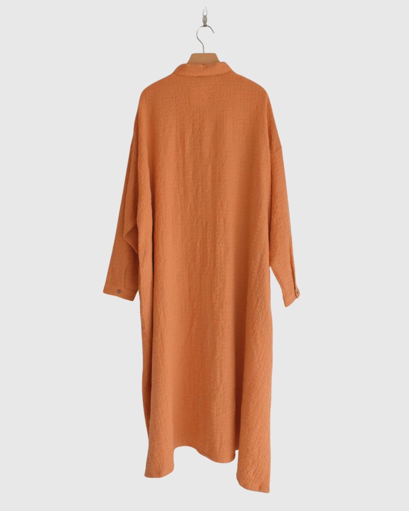 Wool Cotton Gingham Dress in Orange/Mocha