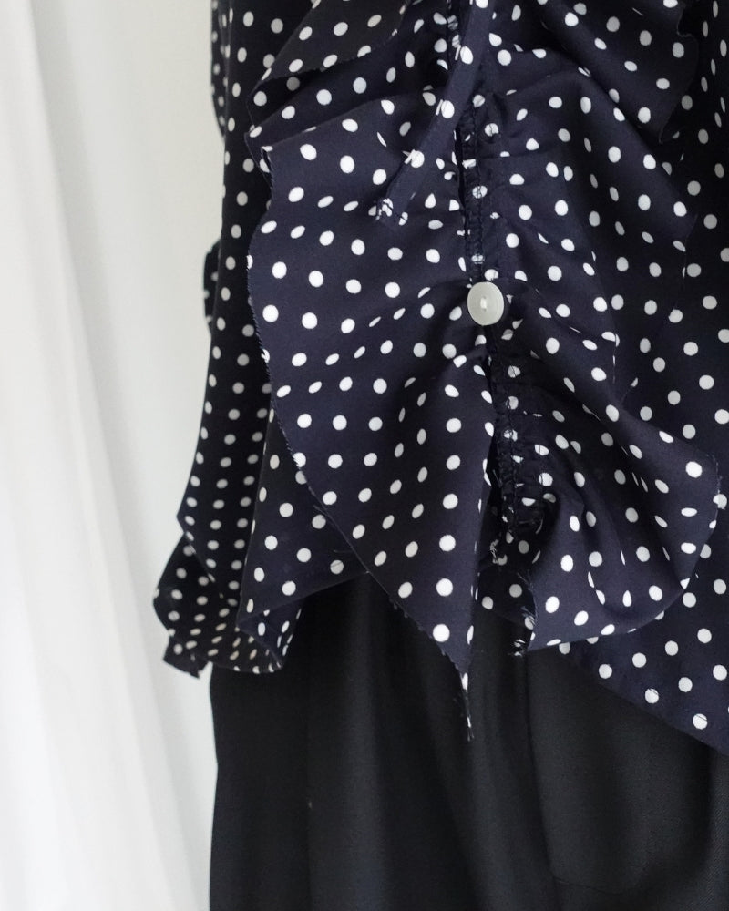 Dot Frill Blouse in Navy
