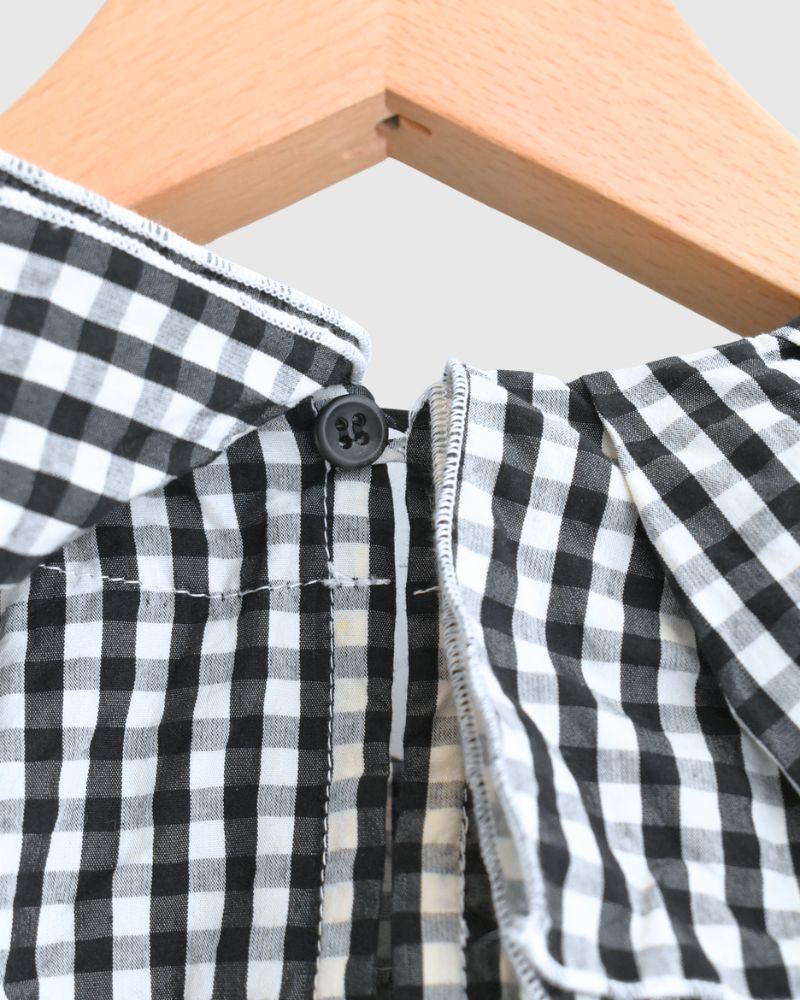 Tuck Frill Pullover in Black/Ecru Check