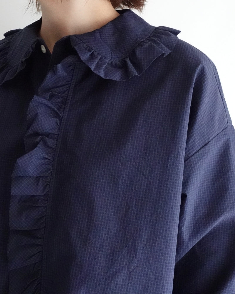 Collar & Front Frill Blouse in Navy