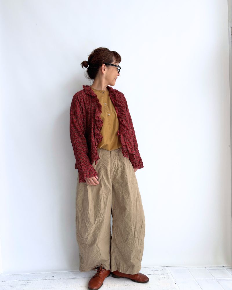 Check Frill Trim Blouse in AkaCheck