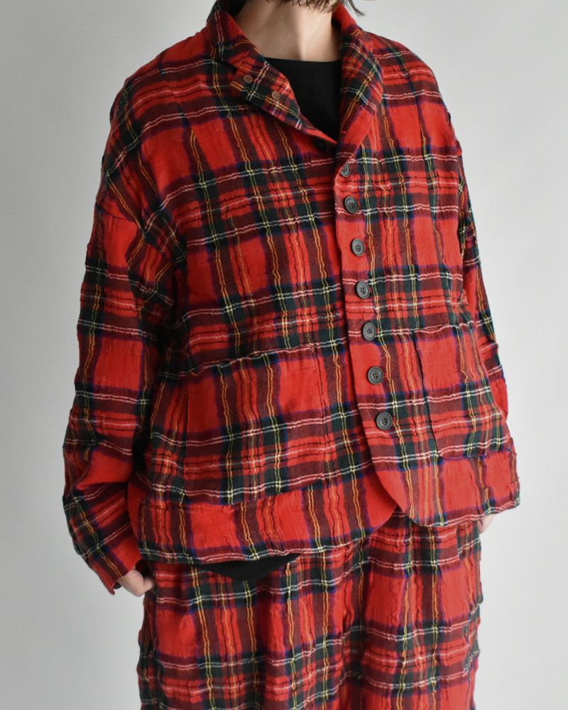 Cotton Wool Tartan Check Jacket in Red