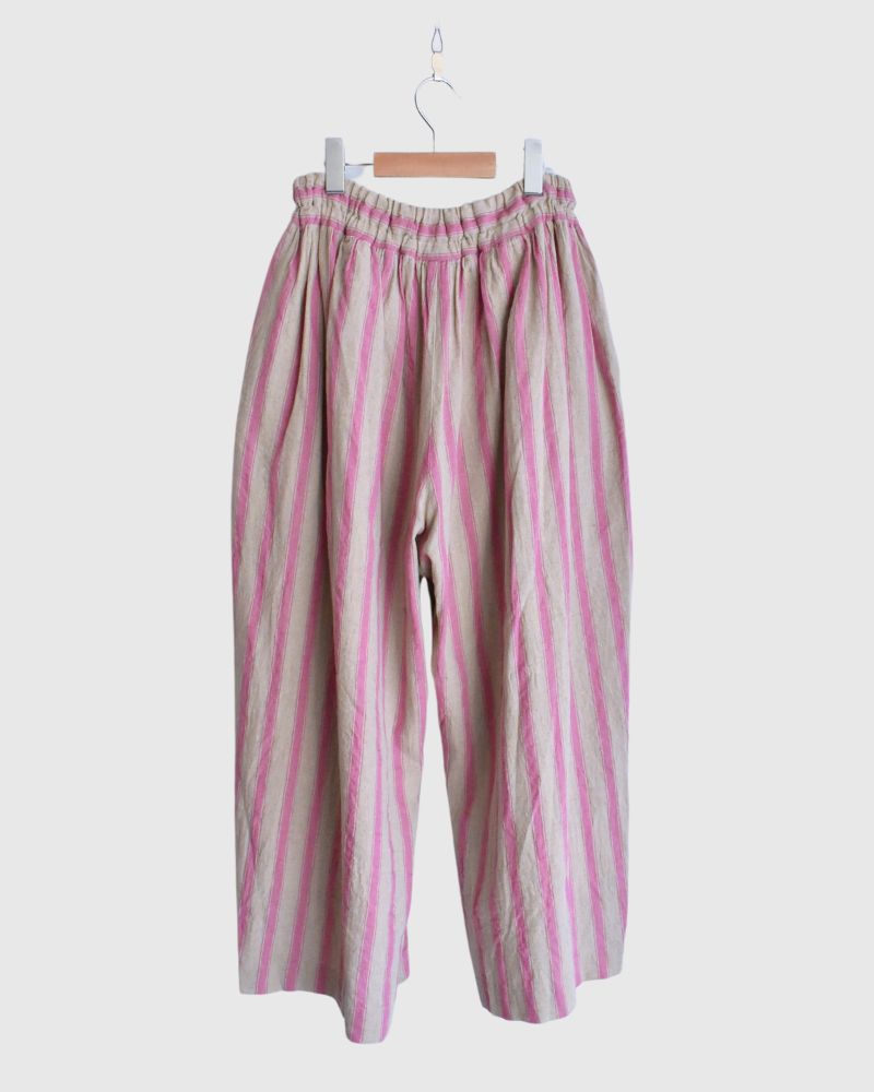 Linen Cotton Stripe Pants in Pink/Natural