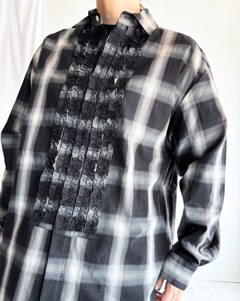 DORIS-W Frill Blouse in GrayCheck