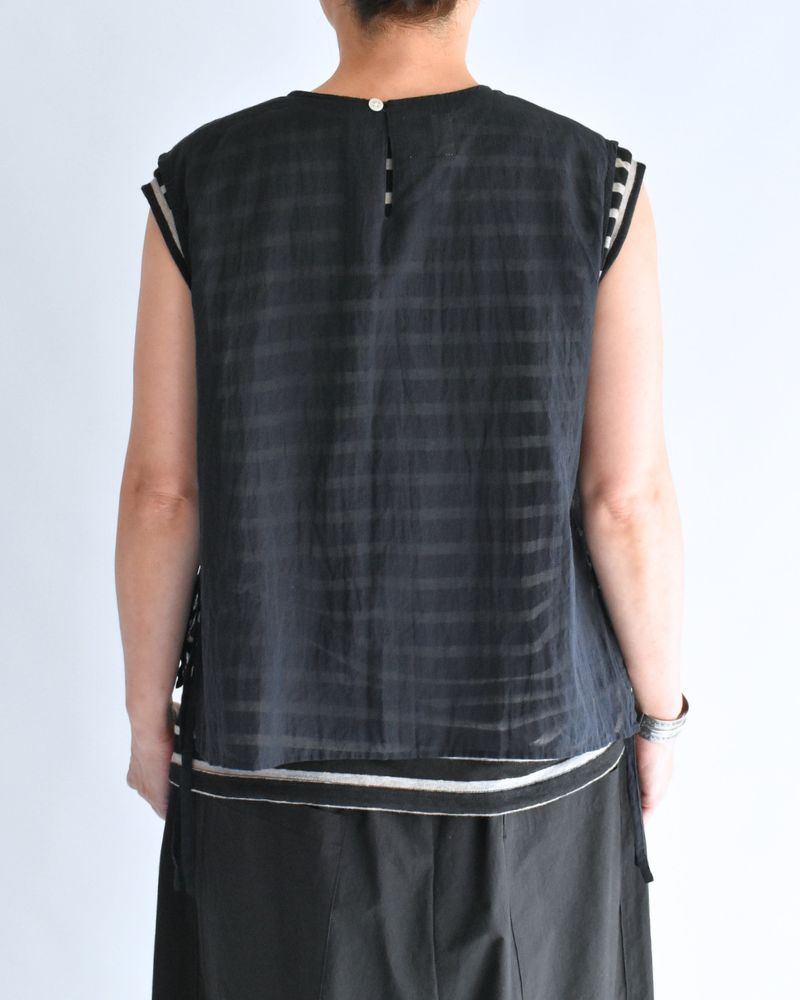 Boil Sleeveless Stack Blouse in Navy