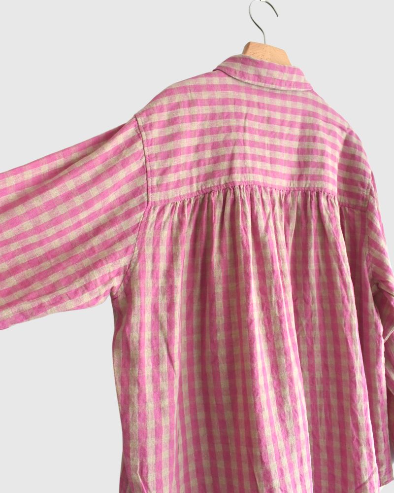 Linen Cotton Gingham Shirt in Pink/Natural