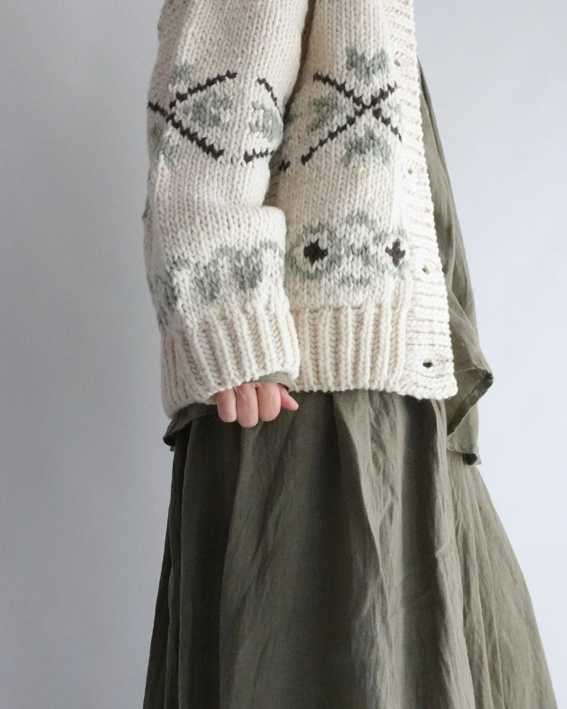 Wool Hand Knit Cardigan in White