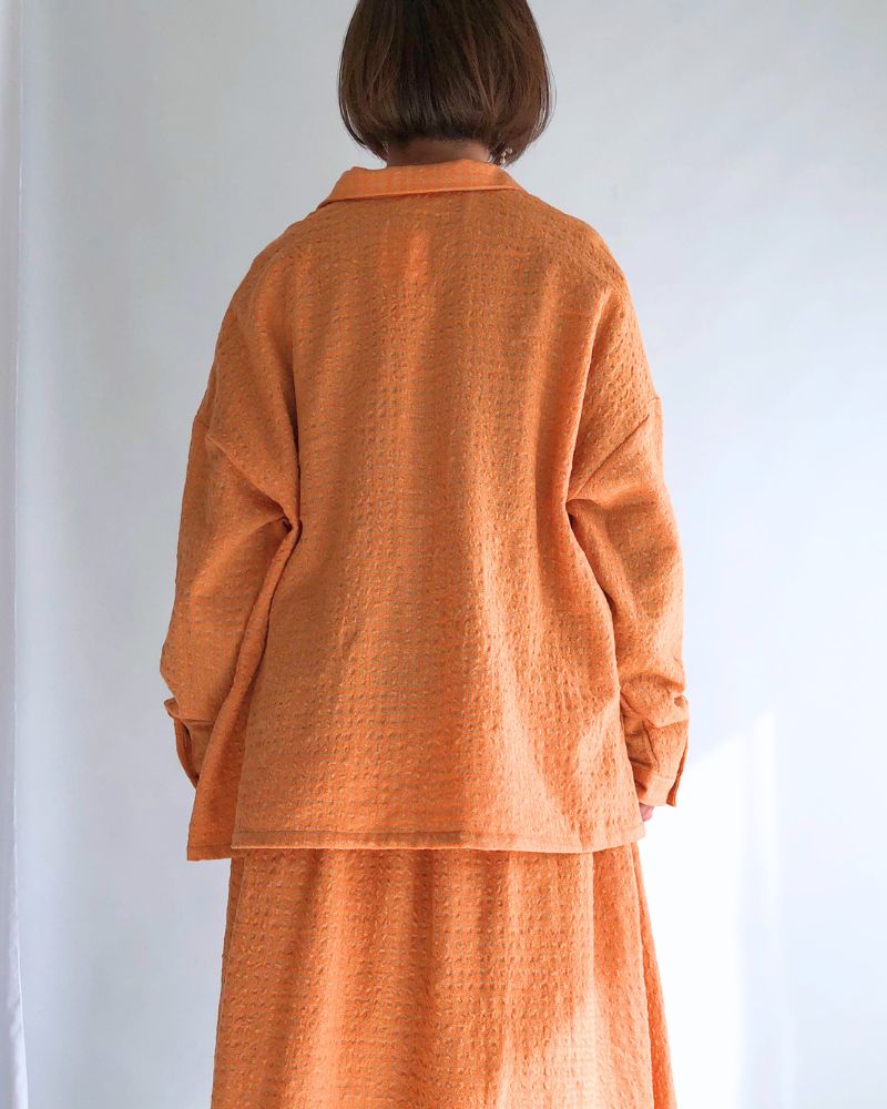 Wool cotton gingham shirt in Orange/Mocha