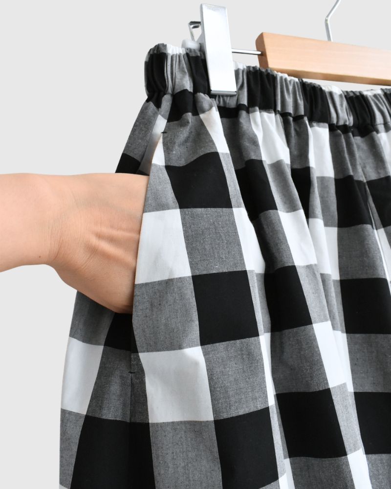 Block Check Culotte Pants in White/Black
