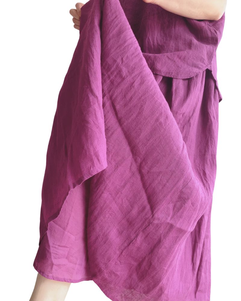 80'S POWER LOOM LINEN PLAIN GATHERED SKIRT WITH LINING in Royal Purple