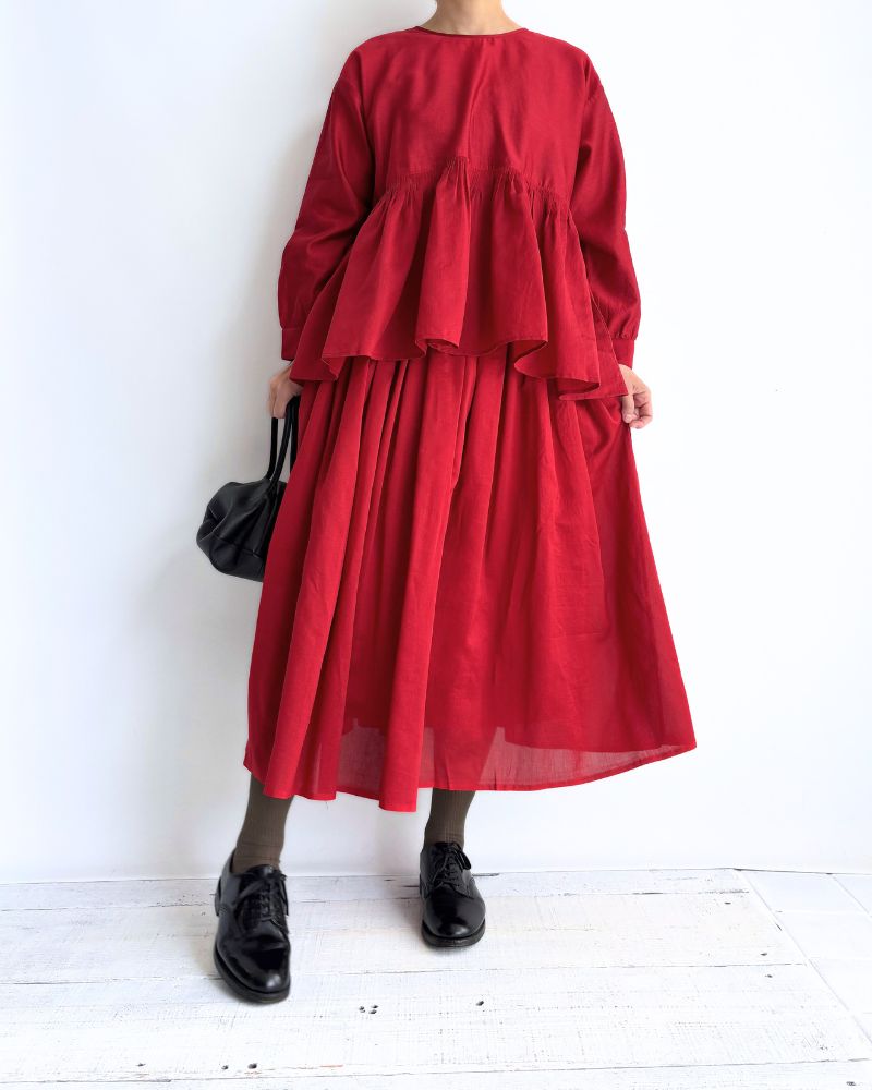 RAJASTHAN TUCK GATHERED SKIRT WITH LINING in Red