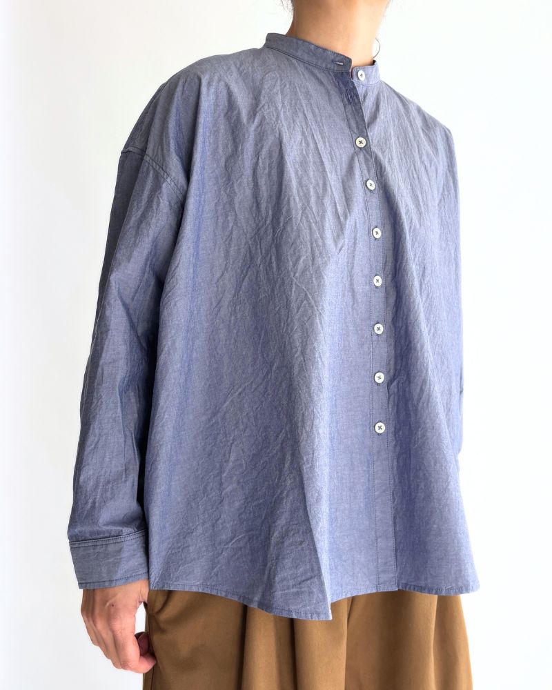 Band Collar Big Shirt in Navy