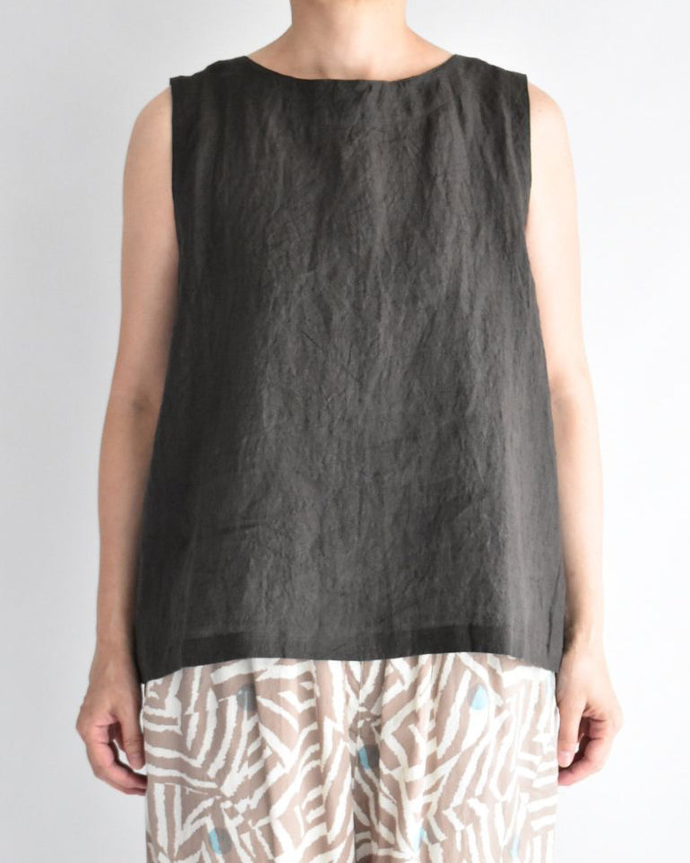 2-Way Sleeveless Blouse (Linen) in Brown