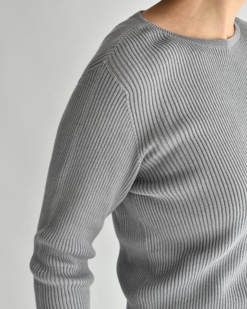 JAPAN WHOLEGARMENT Rib Knit Pullover in LightGray